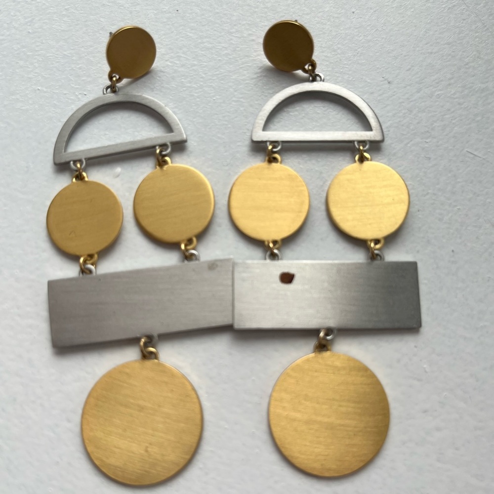 Silver and brass geometric earrings